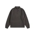 Suéter polo hombre vintage marrón de punto trenzado, pullover clásico manga larga invierno. - Café