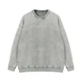 Vintage gewaschener grauer Pullover mit Seitentaschen, lässiges lockeres Sweatshirt für Herren. - Armeegrün