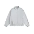 Casual solid color stand collar zip jacket for men and women light grey fashion outerwear - Light Gray