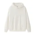 Heavyweight fleece hoodie, casual loose pullover with front pocket, warm winter streetwear. - S / White