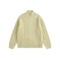 Men's stand collar zip cable knit sweater in light green. Classic casual outerwear. - Yellow