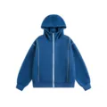 Blue Zip-Up Hoodie with Contrast Stitching Casual Streetwear Unisex Fall Winter Apparel - Dark Blue
