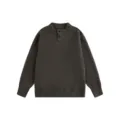 Dunkelbrauner Pullover mit Henley Kragen, unisex Strickpullover, einfarbige Wintermode. - Kaffeebraun