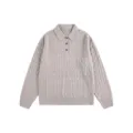 Jersey polo retro de punto trenzado para hombre manga larga gris casual superior invierno - Gris Avena