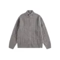 Men solid grey cable knit stand collar full zip cardigan sweater casual top - Gray