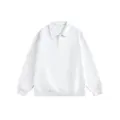 Men's Classic Long Sleeve Polo Sweatshirt Casual Solid Color Pullover Top Autumn - Light Gray