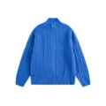 Men's blue full-zip stand collar cable knit sweater casual solid color long sleeve top - Blue