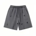 Herren graue Destroyed Sweatshorts, lässige loose fit Vintage gerissene Shorts - S / Grau