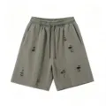 Herren Vintage Destroyed Oversize Shorts mit Kordelzug und Taschen in Grau, lässig. - S / Armeegrün