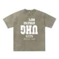 Vintage distressed washed short sleeve t-shirt men loose oversize casual streetwear top. - Army Green