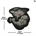 Detail view of the 8cm embroidered muscle shark tactical patch, showing exact size and design. - Fitness Shark Single Arm (V01765-23)