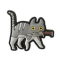 Grijs Kat Met Mes PVC Morele Patch Tactische Klittenband Rugzak Jas Decoratie - Donker- & Lichtgrijs