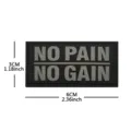 Parche táctico de gimnasio al aire libre negro insignia de velcro motivacional 6x3cm - No Pain No Gain (PVC) / Letra Gris
