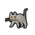Grijze kat met mes PVC moraal patch tactisch klittenband badge rugzak accessoire - Grijs
