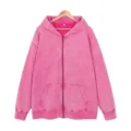 Pink Acid Wash Full-Zip Hoodie Casual Men Retro Hooded Sweatshirt Fall Outerwear - S / Tops / Rose Red