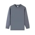 Maglietta a maniche lunghe grigio scuro tinta unita, top girocollo casual e comodo da indossare. - grigio bluastro