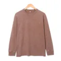Vintage gewaschenes braunes langarm Crewneck T-Shirt Detail mit geripptem Kragen und Stoff. - M / Oberteile / Kaffee
