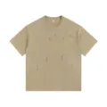Men's vintage washed distressed short sleeve t-shirt loose oversize casual khaki tee - Khaki Top
