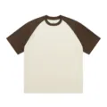 Colorblock Raglan Short Sleeve T-Shirt Casual Loose Fit Cotton Tee Beige Brown Top - Apricot & Coffee Colorblock