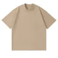 Men Khaki Loose Drop Shoulder Short Sleeve T-Shirt Casual Versatile Basic Cotton Tee Top - S / Khaki
