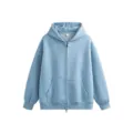 High street heavy zip-up hoodie for men and women, loose casual autumn winter outerwear. - Sky Blue