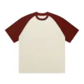 Color block raglan short sleeve t-shirt casual loose fit oversize couple tee top clothing - Apricot & Wine Red Colorblock
