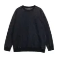 Schwarzer Batik Rundhalsausschnitt Sweatshirt Herren lässig lose Langarm Pullover Oberteil - S / Oberteile / Gewaschenes Schwarz