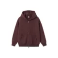 Burgundy full zip hoodie casual loose heavy fleece hooded sweatshirt for men and women - Plum Purple