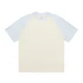 Contrast color raglan short sleeve t-shirt, casual loose fit beige and light blue top. - Apricot & Light Blue Colorblock