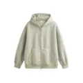 Oversized full-zip hooded sweatshirt for men and women, casual streetwear hoodie. - Khaki