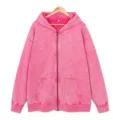 Vintage gewaschener pinker Kapuzenpullover mit Reißverschluss für Damen und Herren Top - S / Oberteile / Fuchsia