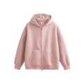Pink zip-up hoodie for women, casual loose heavy fleece hooded sweatshirt with pockets. - Pink