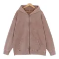 Vintage Washed Reißverschluss Hoodie für Damen und Herren Retro distressed Kapuzenpullover. - S / Oberteile / Kaffee