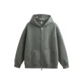 Men Women Casual Zip Up Hoodie Grey Green Heavyweight Streetwear Oversized Jacket - Brown