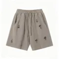 Men's distressed casual shorts washed vintage streetwear relaxed fit 5-inch sweat shorts - Khaki
