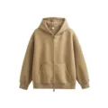 Men Women Casual Khaki Zip Up Hoodie Heavyweight Oversized Hooded Fleece Cotton Sweatshirt - Beige Yellow