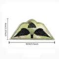 Detailed shot of the tactical embroidered military paratrooper wings patch with clear size specs. - V01777-1 Embroidered UK Paratrooper (CP Black)