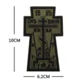 Detailed view of the embroidered Calvary cross tactical morale patch, showing fine craftsmanship. - Irregular Cross (V01672-3) / Army Green