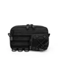Detailansicht der taktischen EDC-Tasche mit MOLLE-Gurtband, Elastikkordel und Reißverschlussdetails. - Schwarz