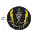 Tactical morale patch with grim reaper skull embroidery design, 8cm round military badge. - Gray Edge Lightning