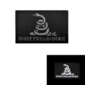 Reflective tactical patch featuring Gadsden snake design and text, laser cut hook loop. - M00107-1 Reflective Coiled Snake (Black & White)