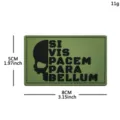 Tactical morale patch with skull and Latin quote design, durable PVC material size 8x5cm. - Green Base Black Star