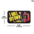 PVC tactical morale patch with reloading press design and slogan, 9x5cm backpack patch accessory - I Roll My Own / Fuschia