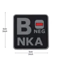 PVC Tactical Blood Type Patch B NEG NKA Medical Military Morale Hook and Loop Badge - Square NKA Blood Type B- / Black and Gray