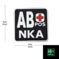 PVC tactical blood type AB POS NKA medical patch hook and loop for military tactical backpack - Square NKA Blood Type AB+ / Black and White