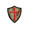 Embroidered cross shield tactical morale patch badge with hook and loop backing for apparel. - Templar Crusader (Camo)