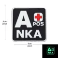 PVC tactical morale patch A POS NKA medical blood type hook and loop military badge - Square NKA Blood Type A+ / Black and White