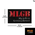 Detailed view of the black tactical patch featuring reflective red MLGB lettering and dimensions. - Cut MLGB Reflective Style / Red White