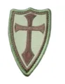 Tactical crusader shield morale patch with embroidered cross and green border for outdoor gear. - Crusader Shield / Green