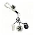 Llavero de fitness de PVC colgante mochila gimnasio barra pesa rusa vaso mezclador - Kettlebell y Botella Blanco